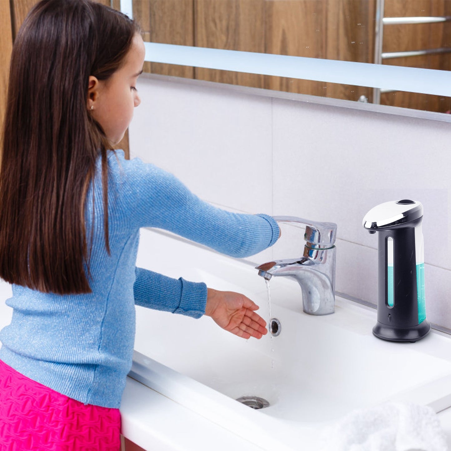 1Pc Automatic Soap Dispenser 400ML 16.9OZ Anti-slip Sensor Refillable Hand Gel Desktop Dispenser 2 Drop Volume Adjustment